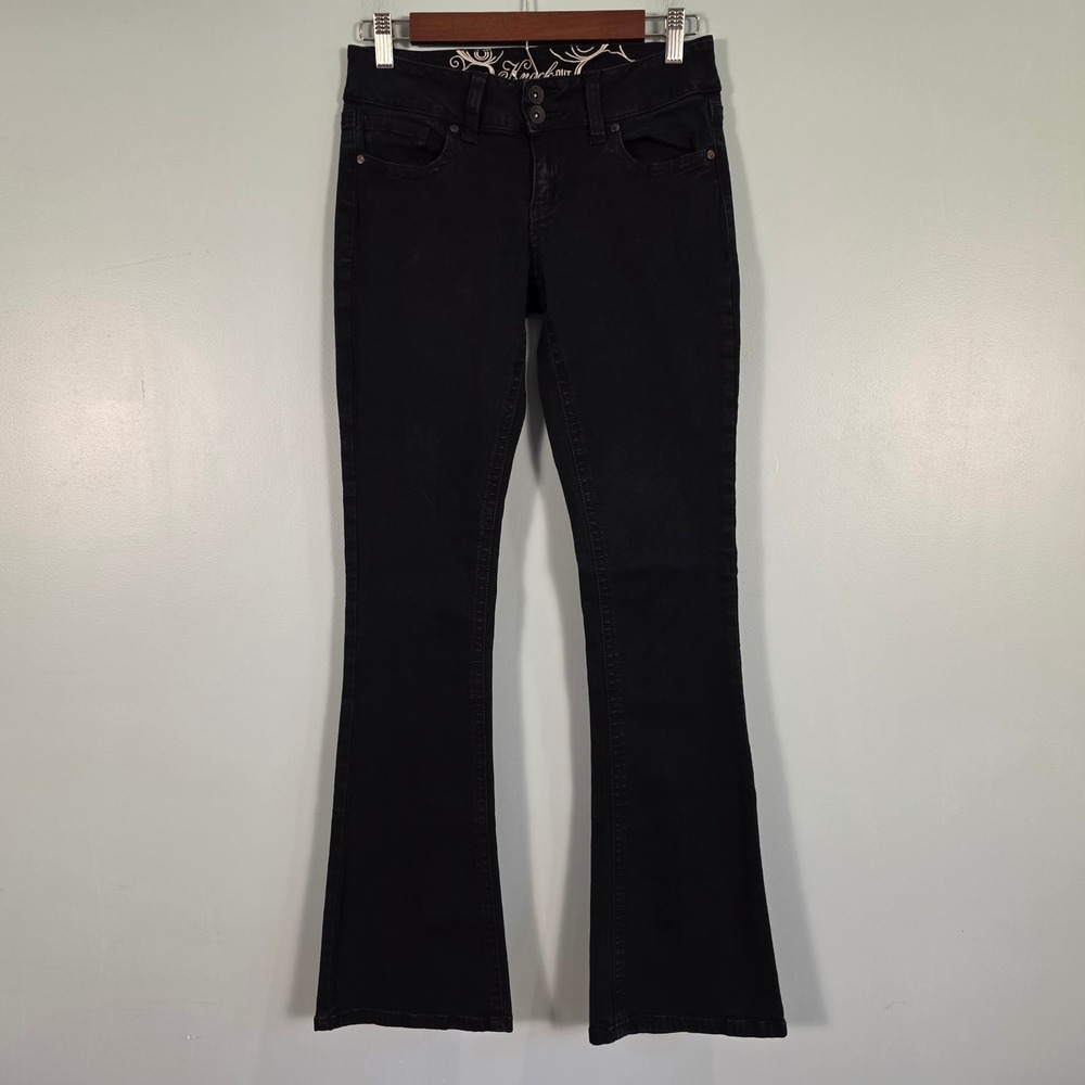 Refuge Knockout Skinny Bootcut Jeans Black Low Rise P8163 Womens Size 8 Retro